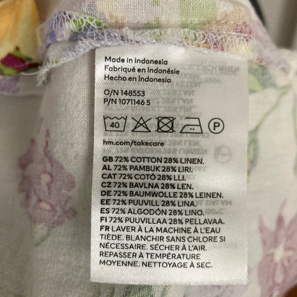 H&M Flounced XS Linen Off-the-shoulder Dress NEW Floral Ruffle Mini - Picture 5 of 5